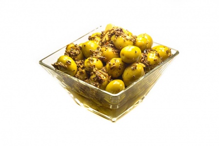 Olives Vertes Cassées au Basilic